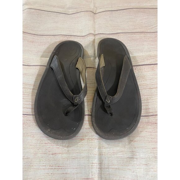 Olukai Unisex Brown Leather Casual Hawaiian Slip On Sandals - 9.5/10 - Picture 2 of 11